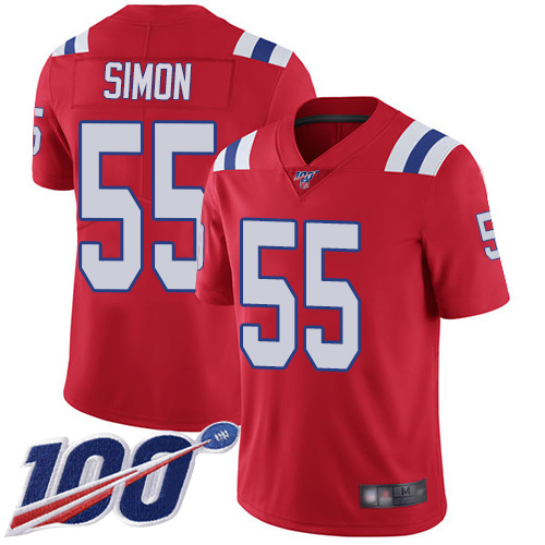 New England Patriots Football #55 Vapor Untouchable 100th Season Limited Red Men John Simon Alternate NFL Jersey->youth nfl jersey->Youth Jersey